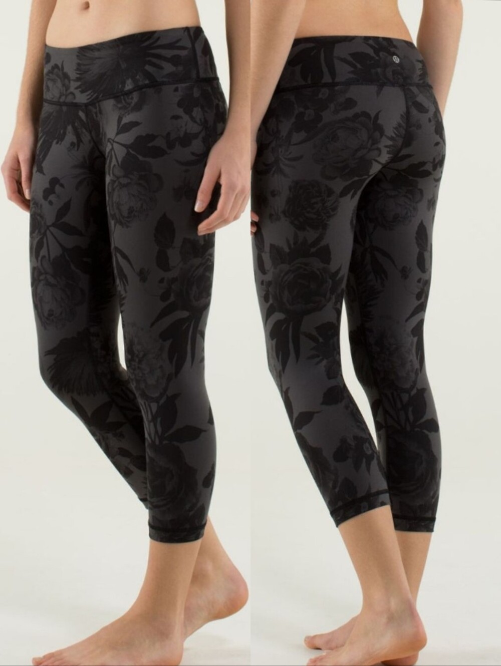 {6} Lululemon Wunder Under Crop Legging Brisk Bloom Black Soot Floral